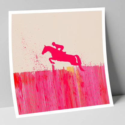 Vibrant Magenta Leap show jumping horse art print