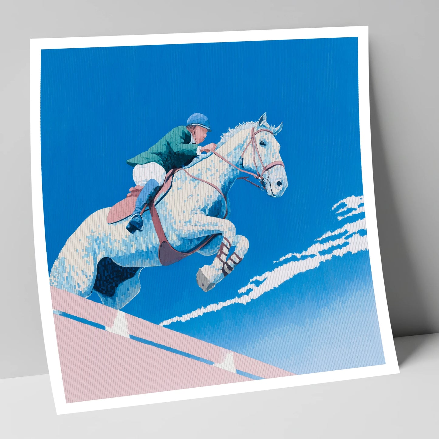 Airborne Over Blue show jumping horse art print