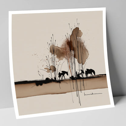 Grazing in Sepia Shadows horse landscape art print