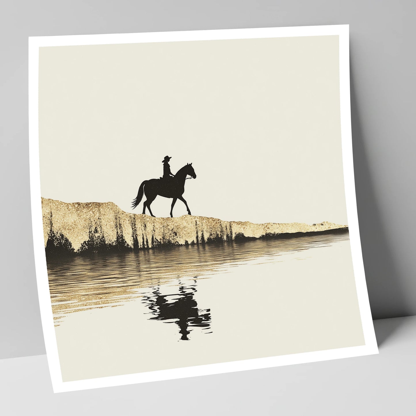 Golden Shores Silhouette beach horse art print