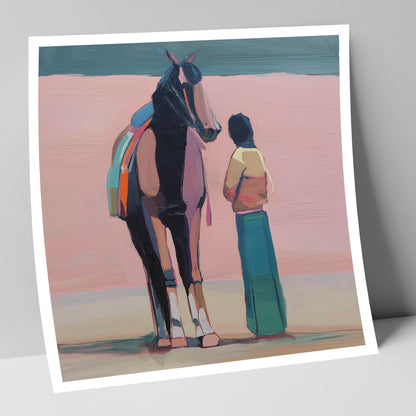 Stillness in Rose horse & rider art print