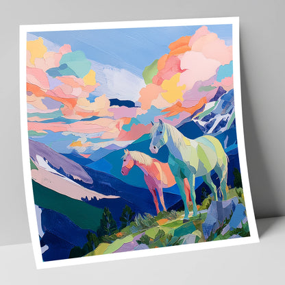 Technicolour Alpine Ridge horse landscape art print