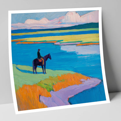 Vivid Coastal Solitude beach horse art print