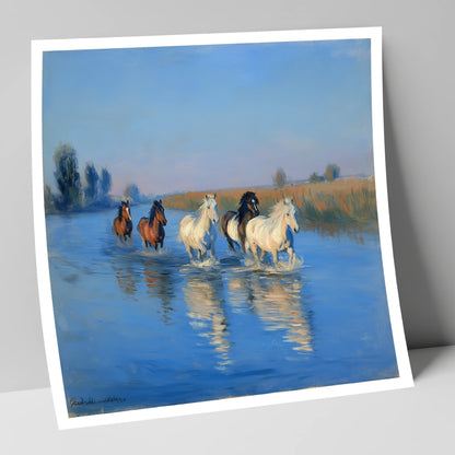 Through the Cerulean Shallows wild horses art print
