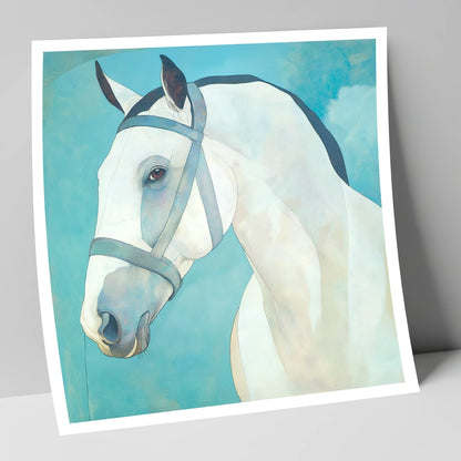 Serene Focus in Teal horse portrait art print