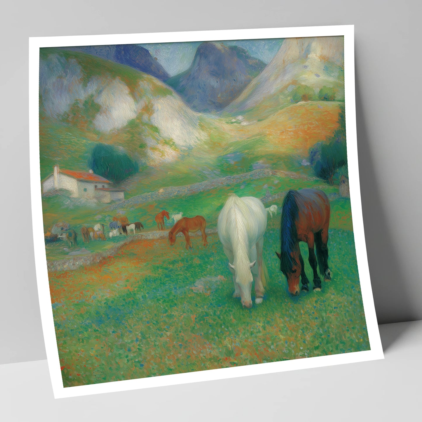 Vibrant Valley Pasture horse landscape art print