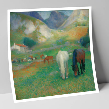 Vibrant Valley Pasture horse landscape art print
