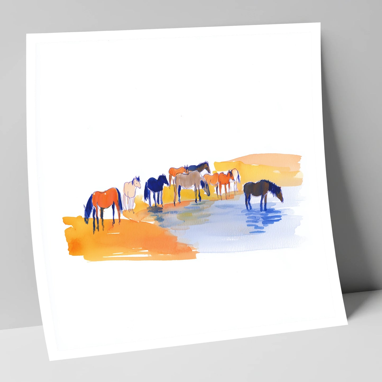 Oasis Gathering wild horses art print
