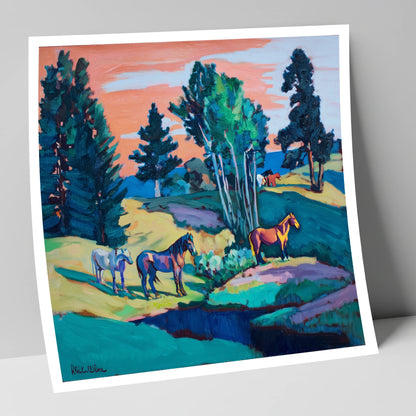 Vibrant Summer Pastures horse landscape art print