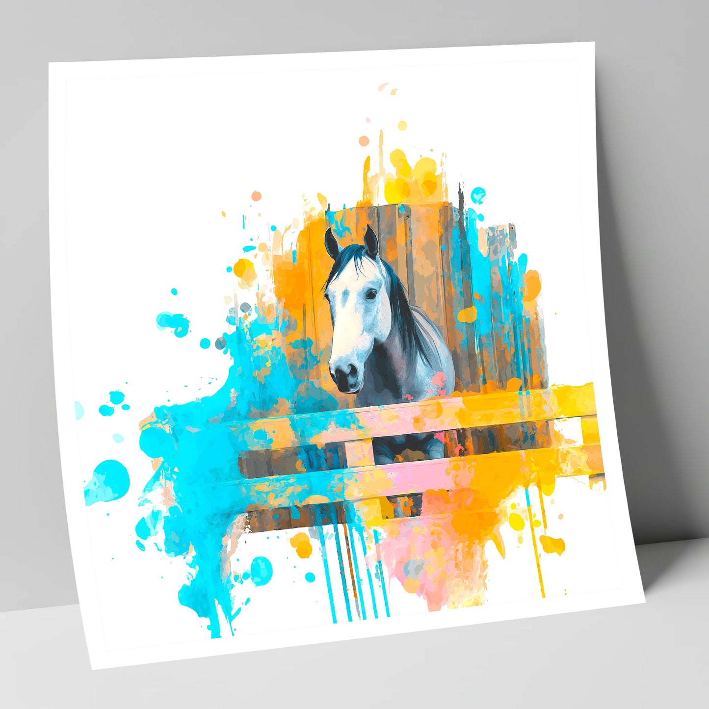 The Inquisitive Grey horse stable art print