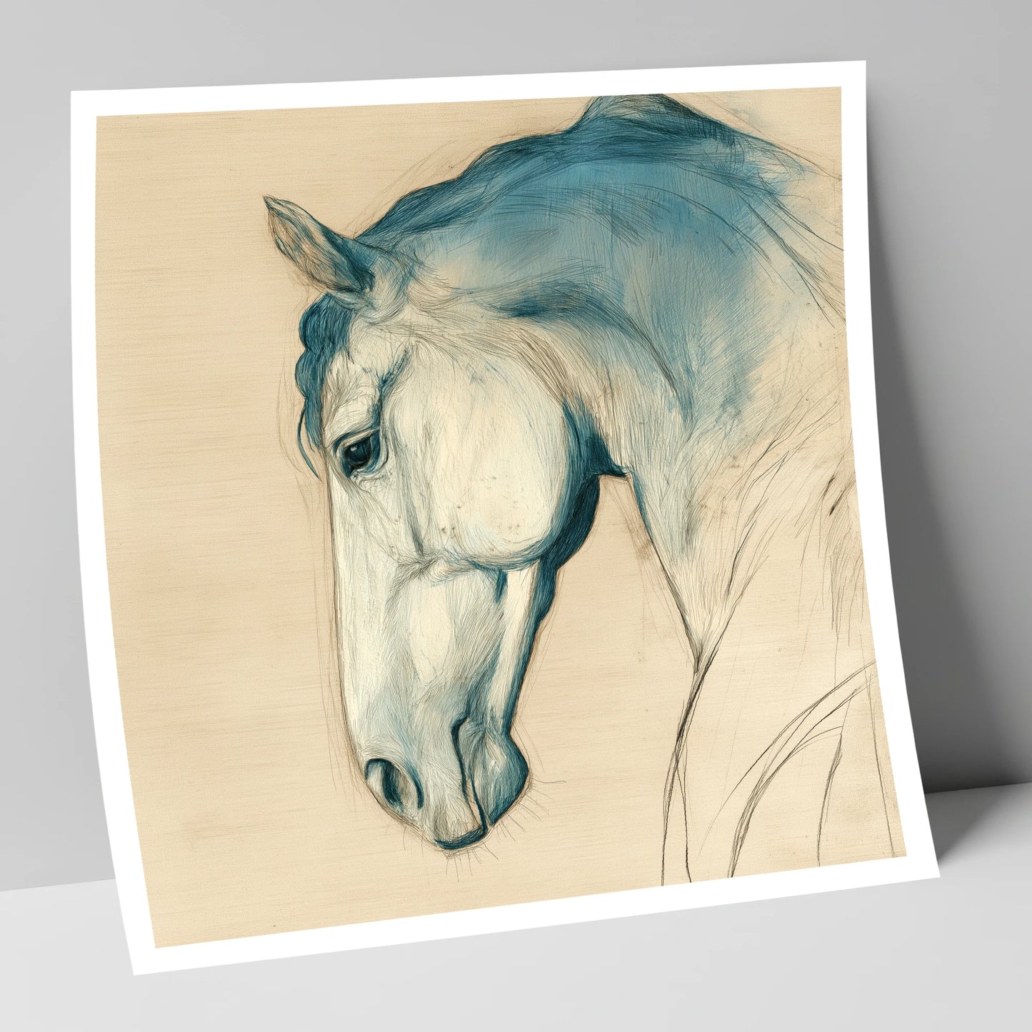 Teal Wash Equine Profile horse portrait art print