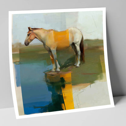 Geometric Waterside Reflection horse landscape art print