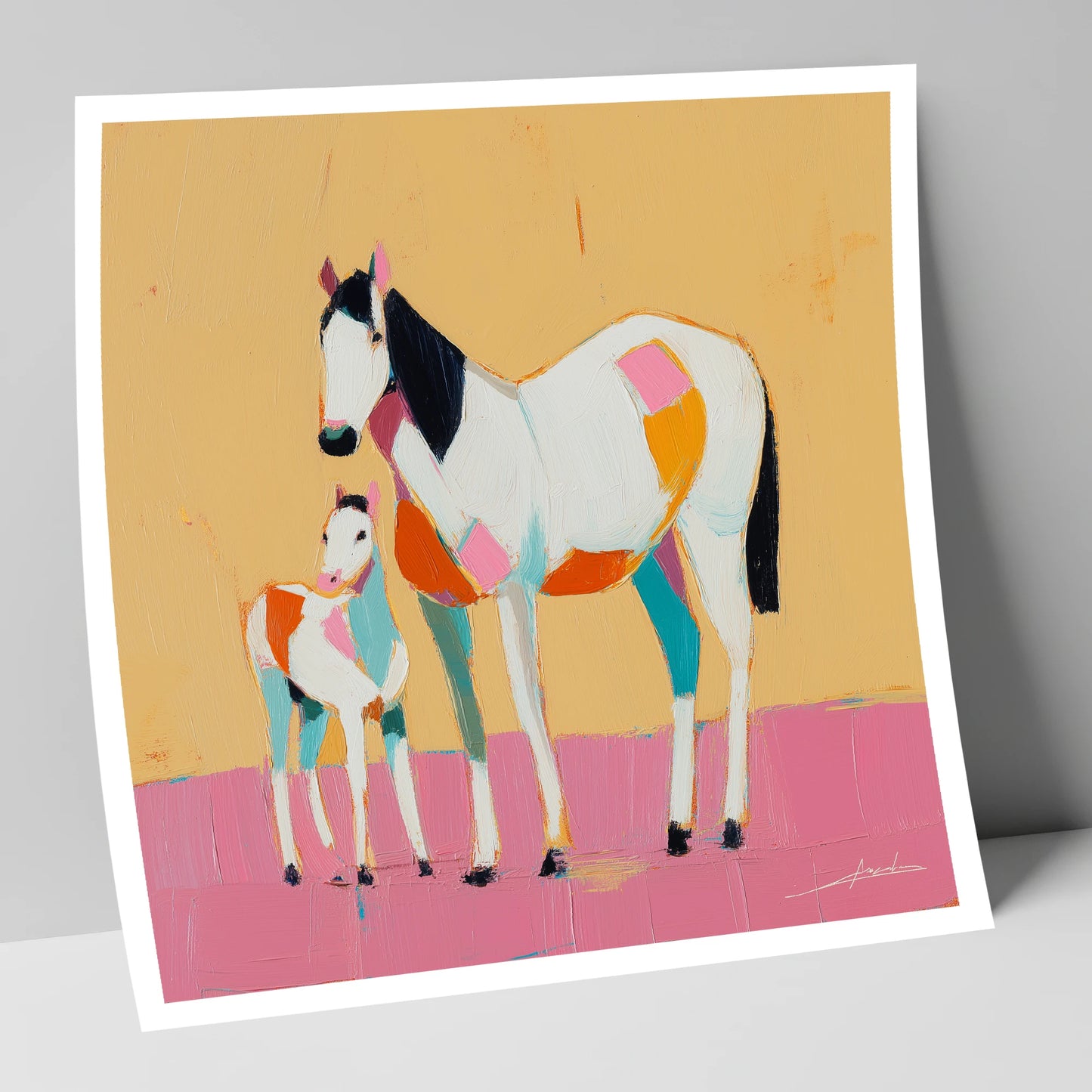Vibrant Geometric Bond mare & foal art print