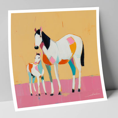 Vibrant Geometric Bond mare & foal art print