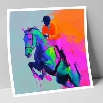 Technicolour Flight show jumping horse art print