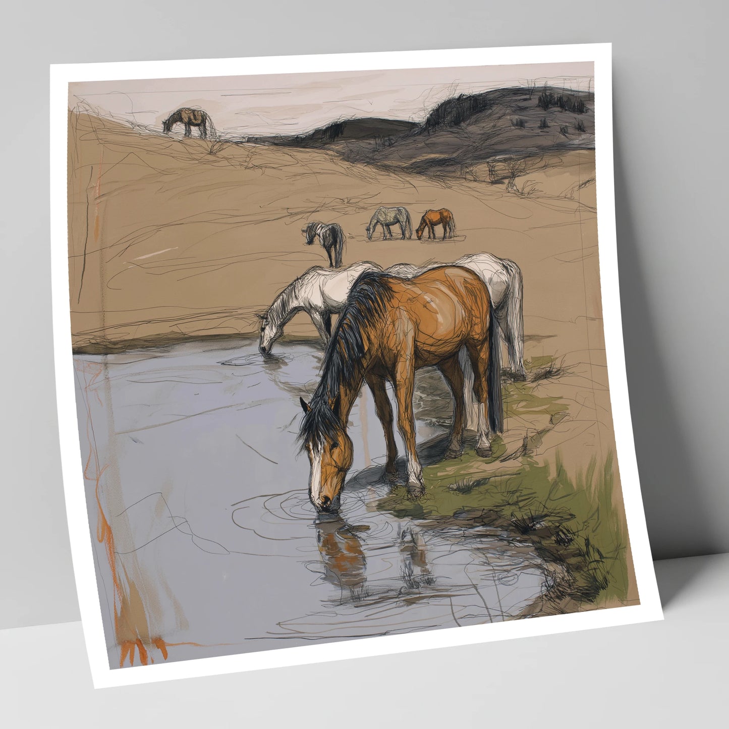 Quiet at the Waterhole wild horses art print