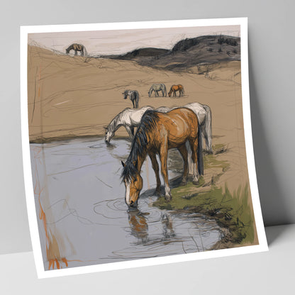 Quiet at the Waterhole wild horses art print