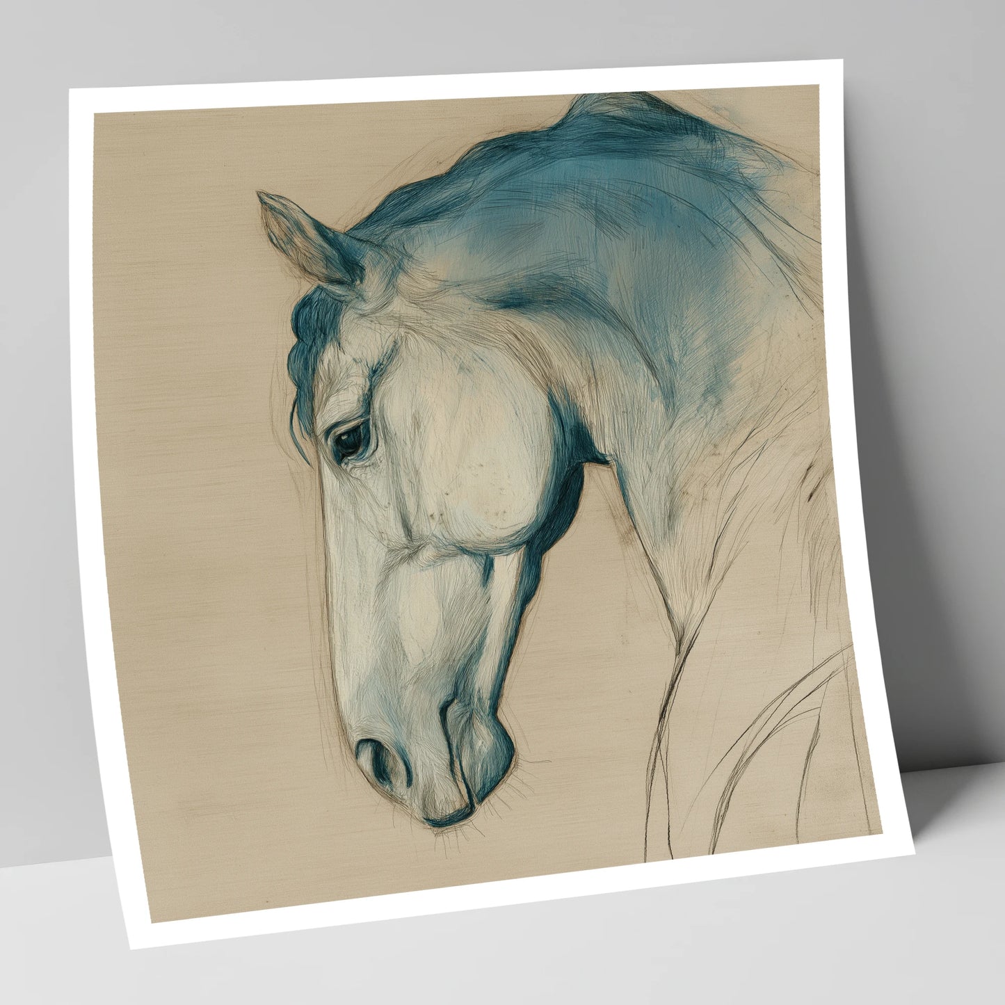 Teal Wash Equine Profile horse portrait art print
