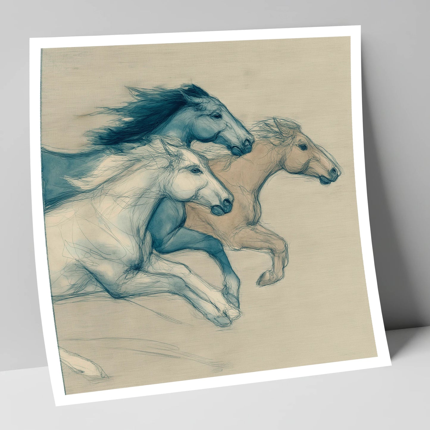 Azure Equine Trio wild horses art print
