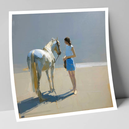 Sunlit Serenity in Blue horse & rider art print