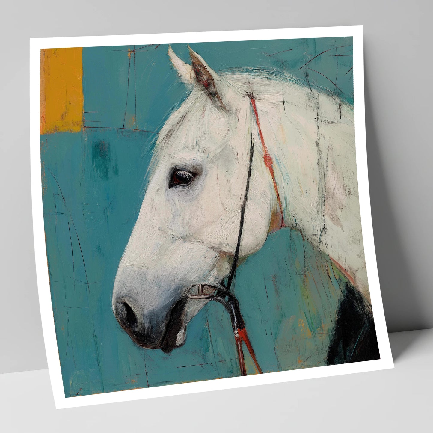 Alabaster Study in Teal horse portrait art print