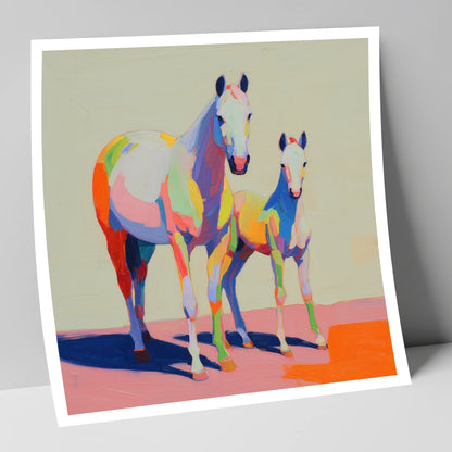 Technicolour Bond mare & foal art print