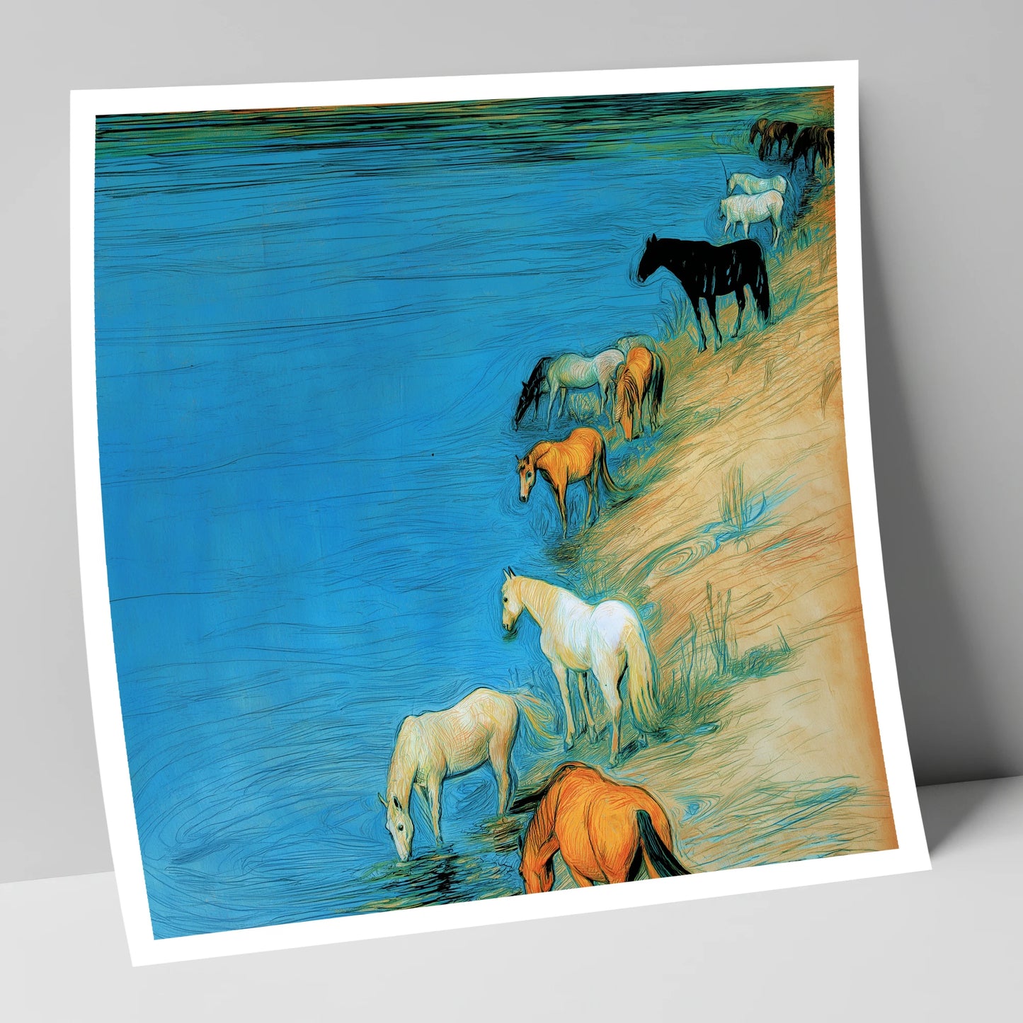 Cerulean River Herd wild horses art print
