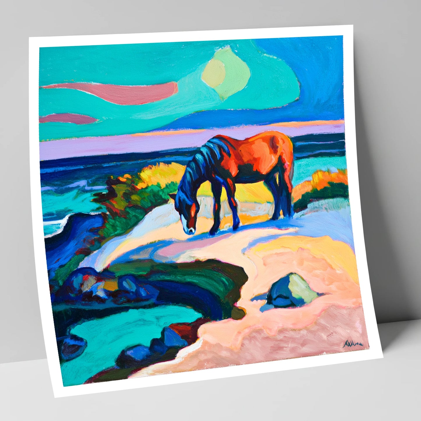 Vibrant Coastal Graze horse landscape art print