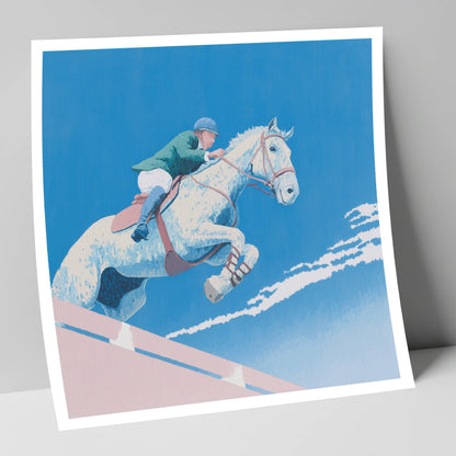 Airborne Over Blue show jumping horse art print