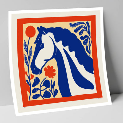 Cobalt Botanical Equine horse portrait art print