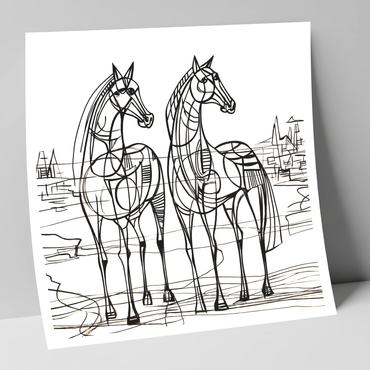 Architectural Equine Duo horse landscape art print