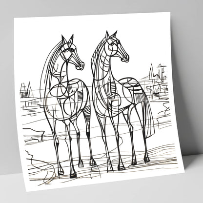 Architectural Equine Duo horse landscape art print