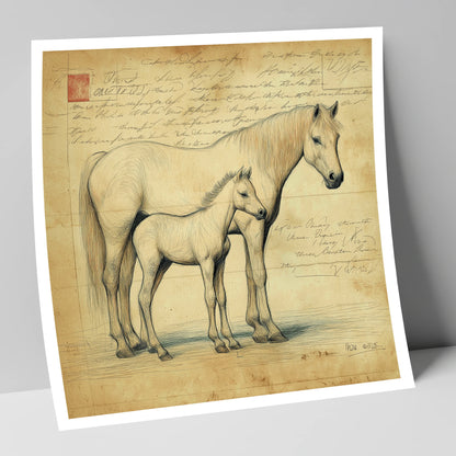 Heritage Equine Study mare & foal art print