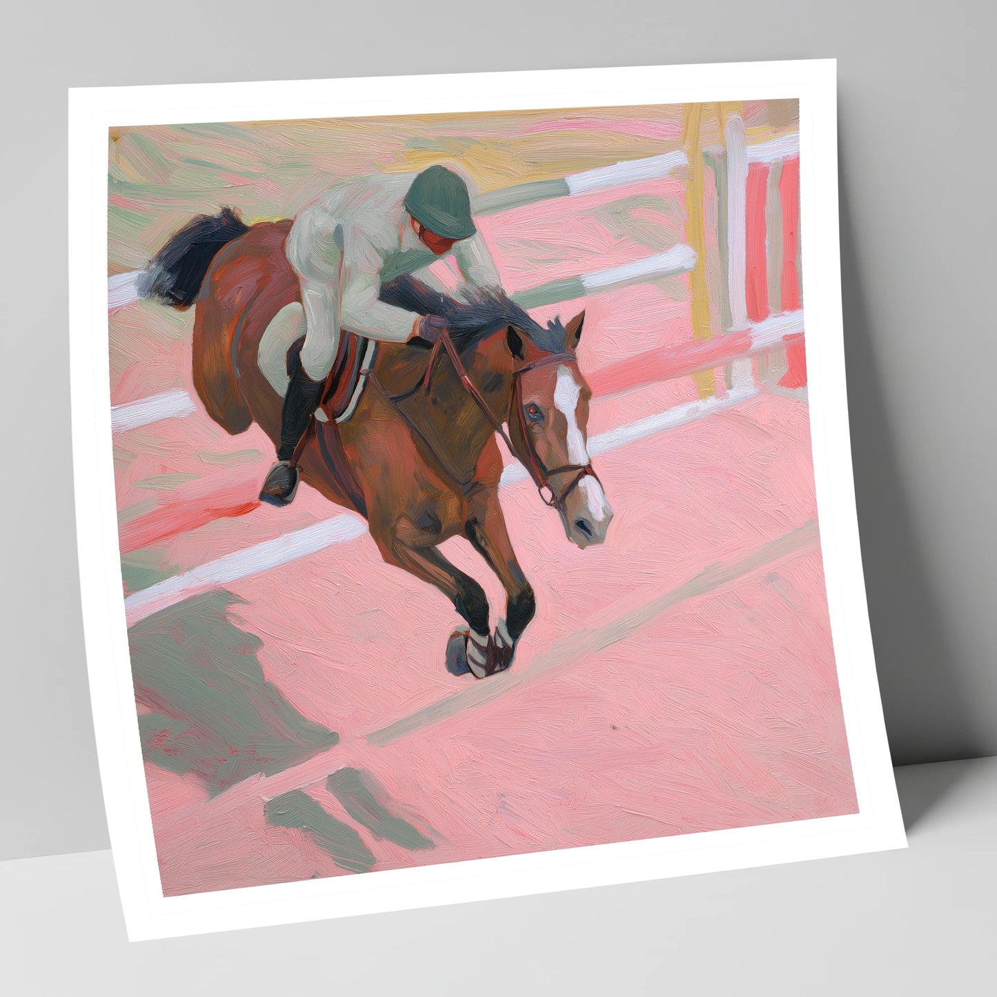Suspended in Pink show jumping horse art print