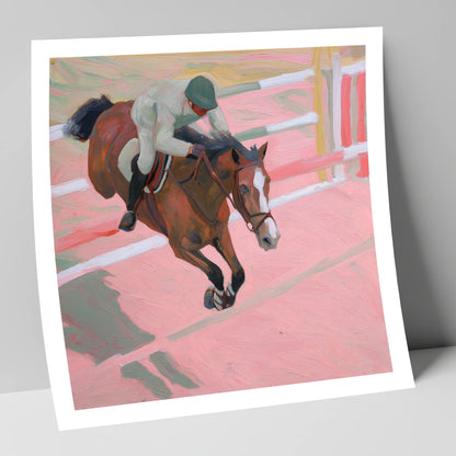 Suspended in Pink show jumping horse art print