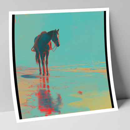 Neon Tide Reflection horse landscape art print