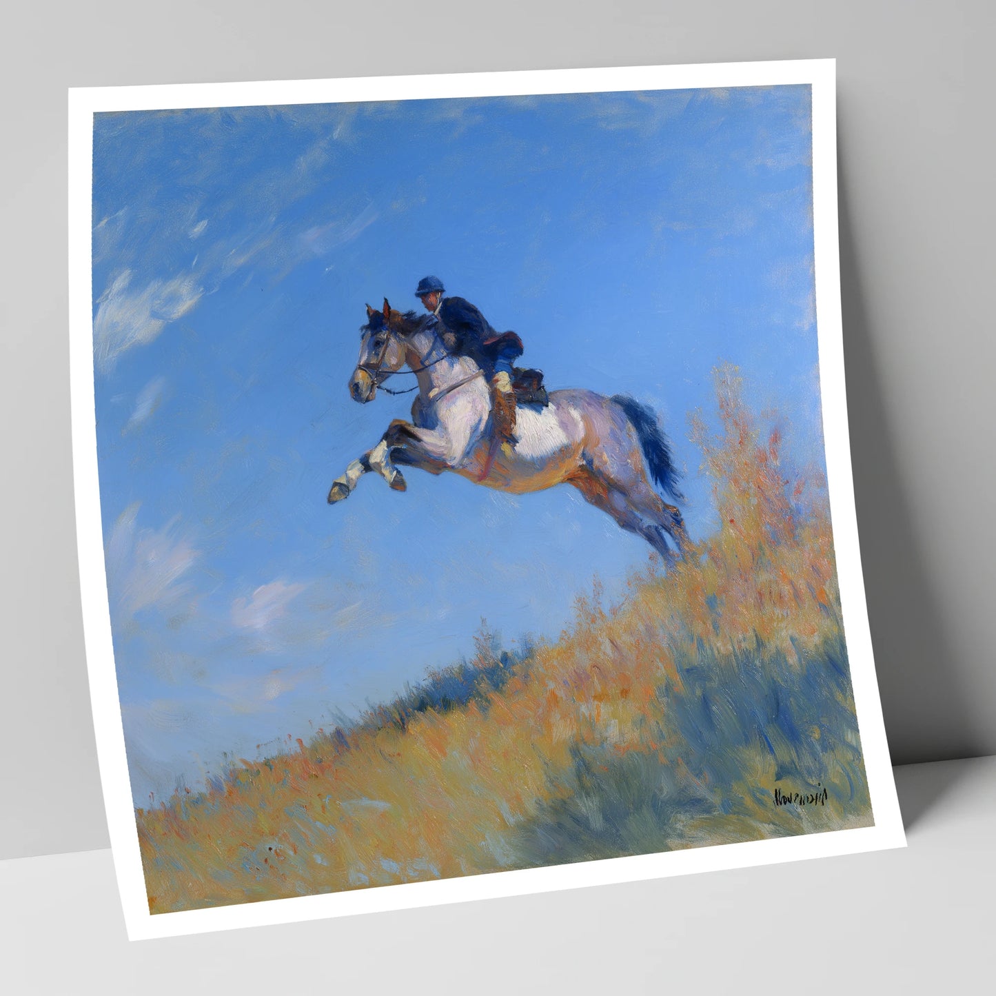 Leap Into the Blue show jumping horse art print