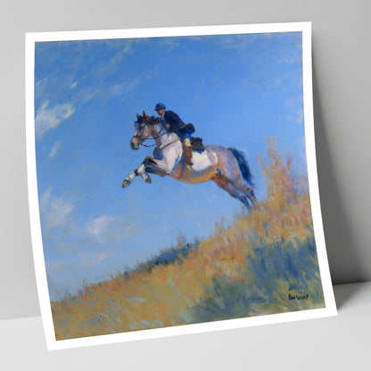 Leap Into the Blue show jumping horse art print