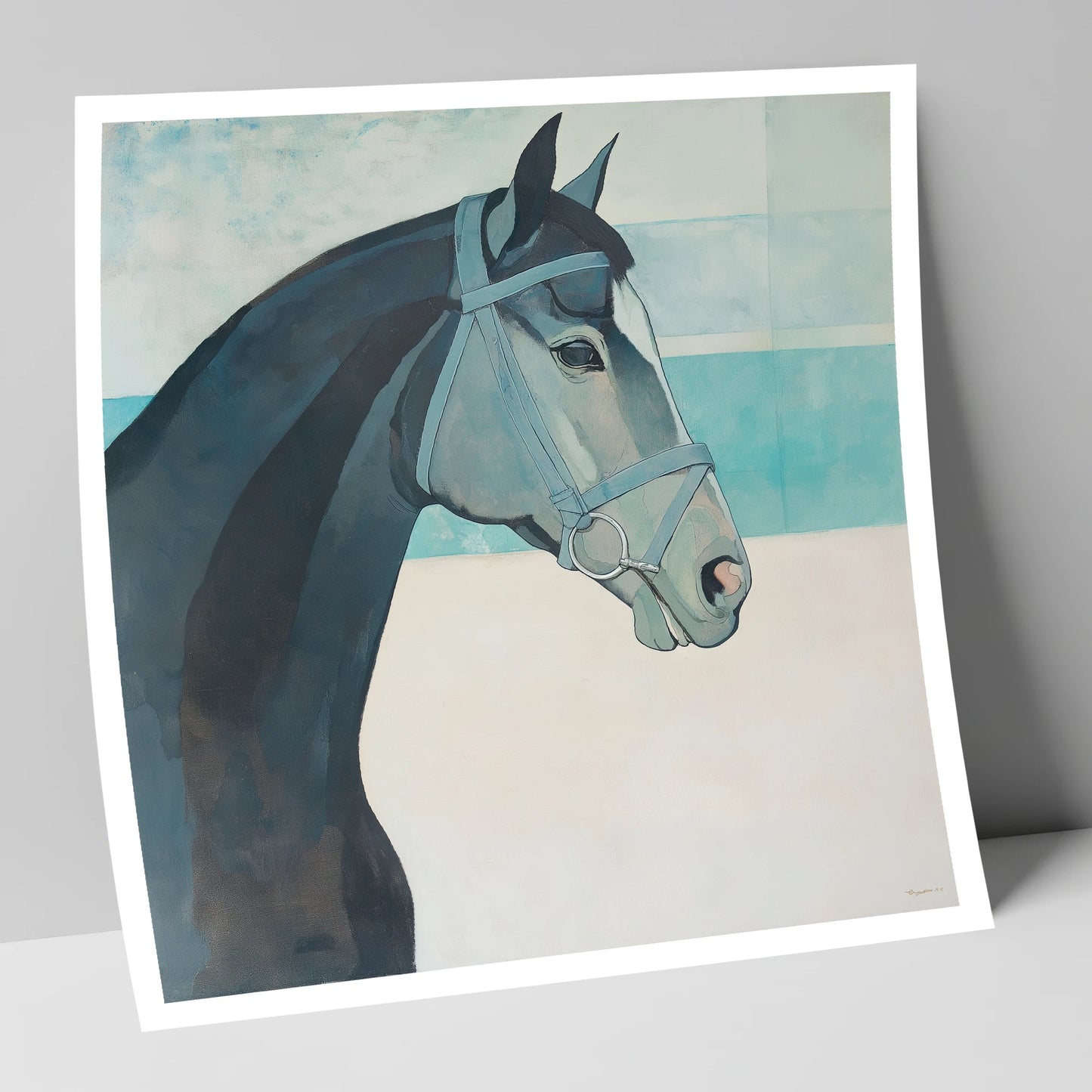 Serene Aquamarine Profile racing horse art print