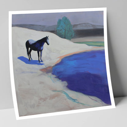 Blue Shore Solitude horse landscape art print