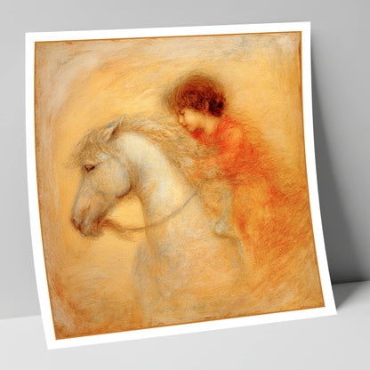 Golden Embrace horse & rider art print