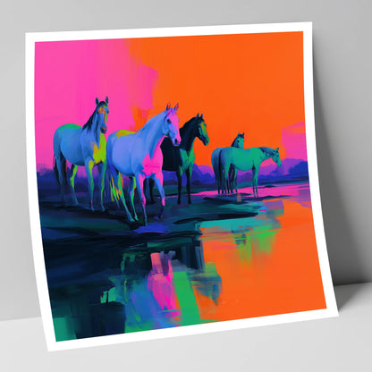 Electric Sunset Herd wild horses art print