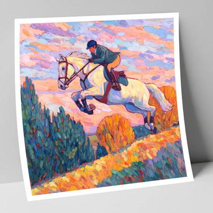 Airborne at Dusk show jumping horse art print