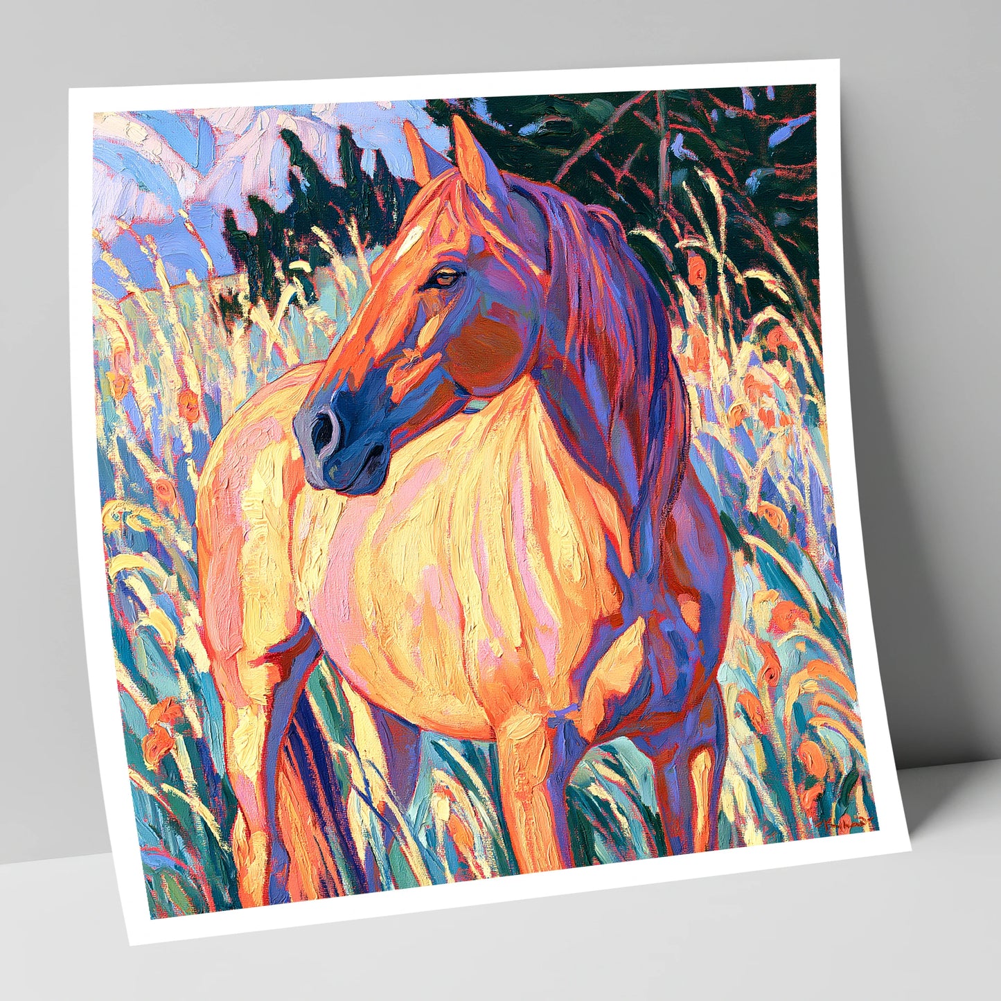 Vibrant Horse in Tall Grass horse breed art print