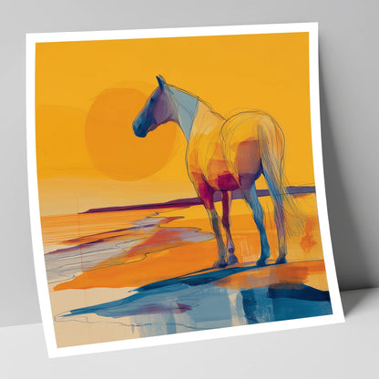 Golden Shoreline Silhouette horse landscape art print