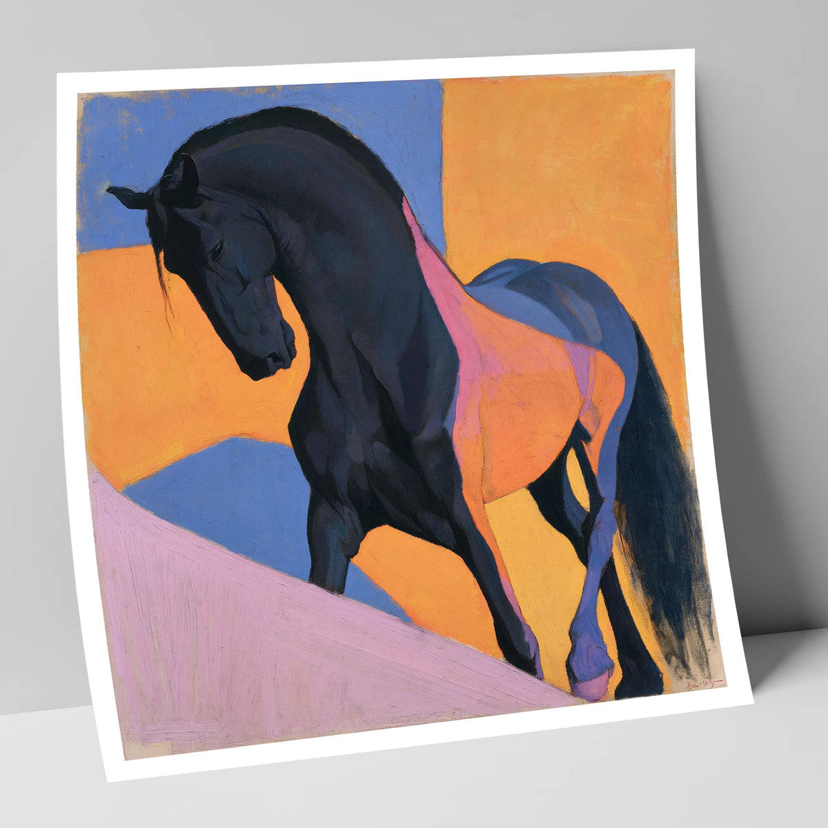 Black Stallion on Bold Orange horse breed art print
