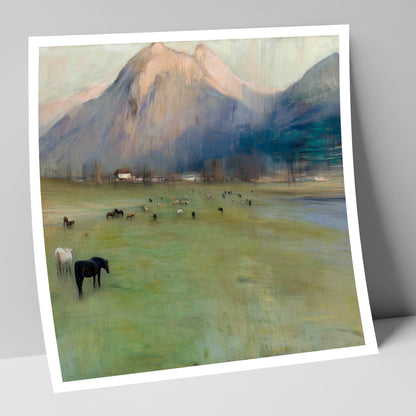 Alpine Grazing horse landscape art print