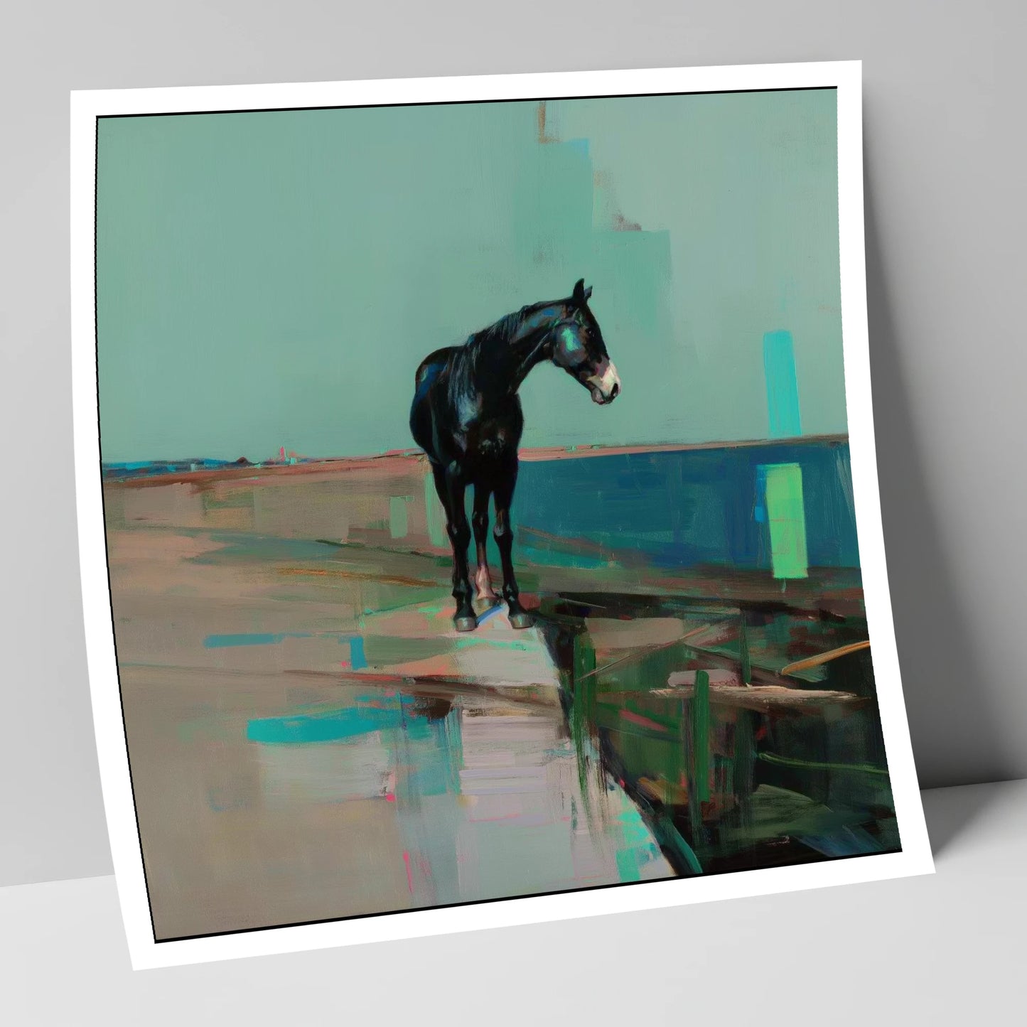 Silent Teal Horizon horse landscape art print