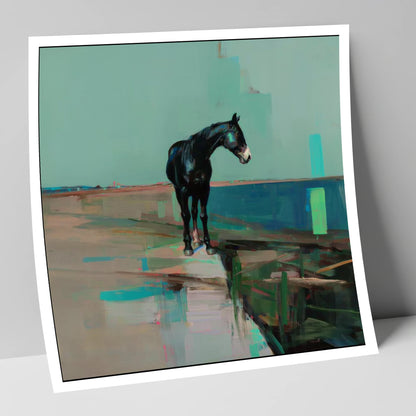 Silent Teal Horizon horse landscape art print