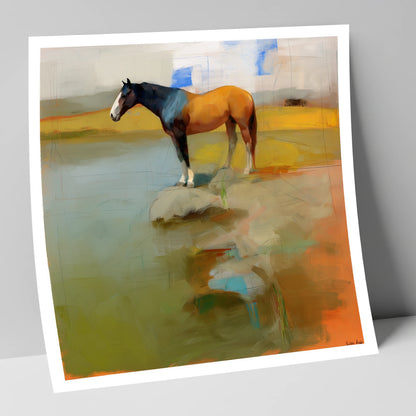 Vibrant Shoreline Reflection horse landscape art print